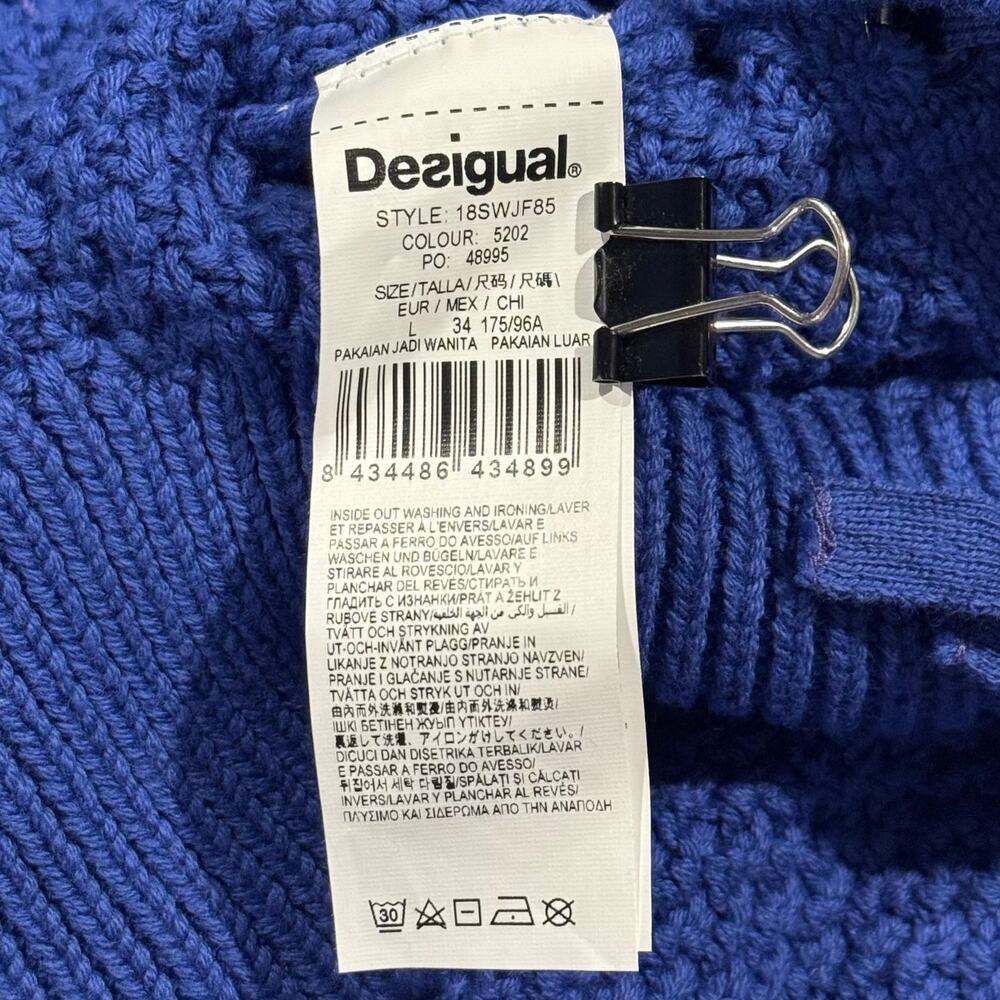 Desigual Sweater Cable Knit Mandala Rare Boho Oversized Chunky Hippie Blue Large - Picture 4 of 7